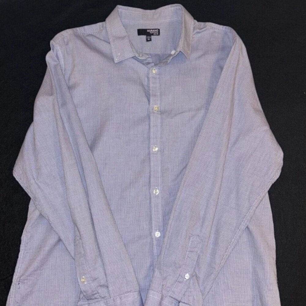 Murano Herringbone Slim Fit XL Mens Blue Dress Shirt Long Sleeve Button Down - Picture 2 of 5